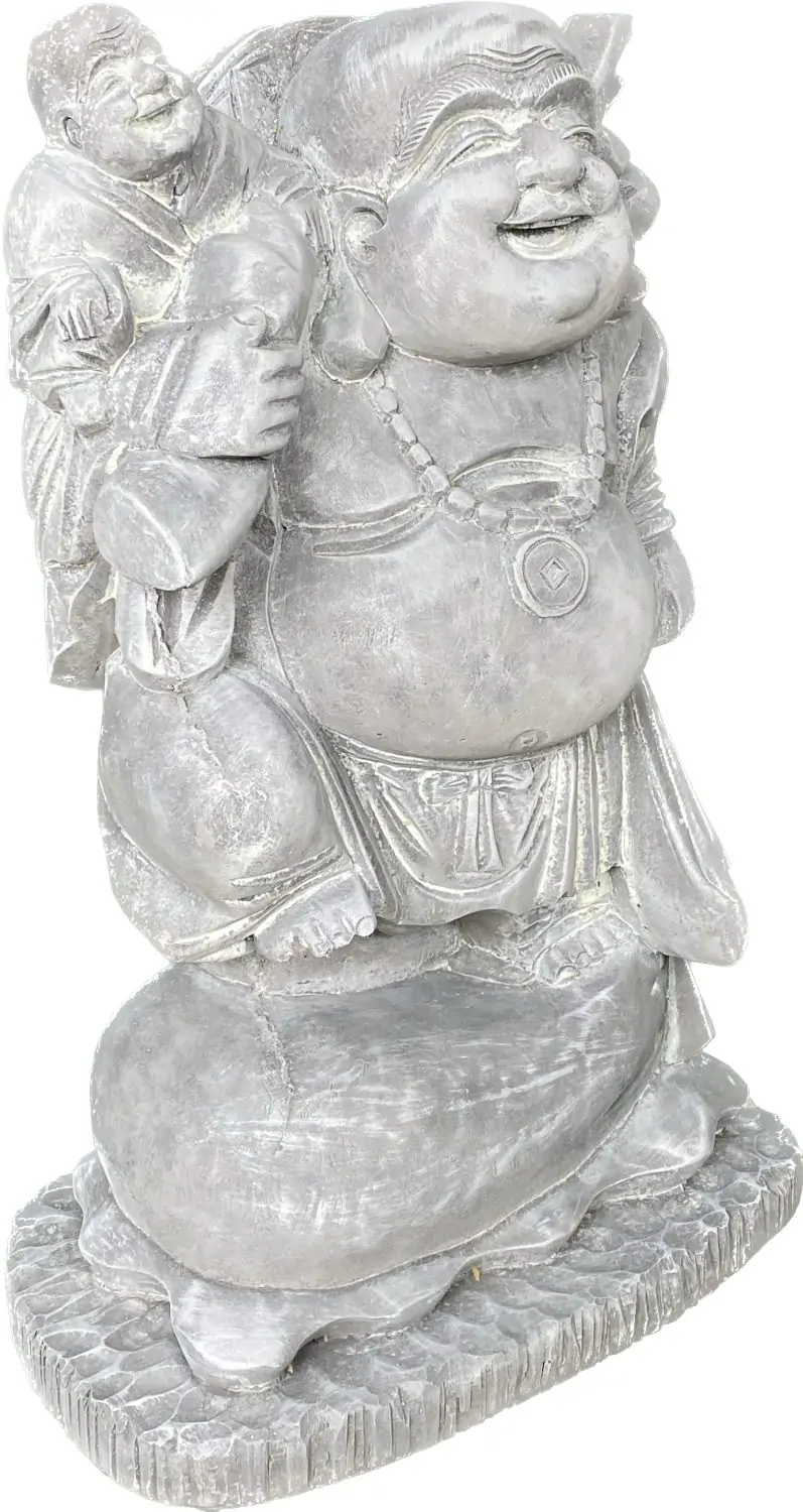Artikelbild 4 des Artikels “Sammo - Chinesischer Buddha, stehend mit Buddha auf der Schulter, 55 cm H | Steinguss “